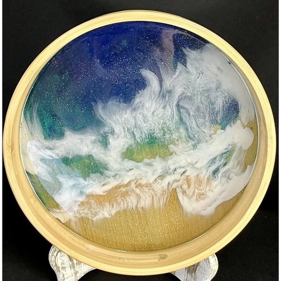 Ocean Resin Art in 10” Bamboo tray, Original Art - Picture 9 of 10